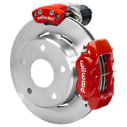 Wilwood Big Ford Bronco 2.36-inch-offset axle rear assembly with a 12.19-inch plain-face rotor, red Dynalite hydraulic service caliper and smaller electric parking caliper with motor housing