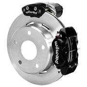 Wilwood Small Ford Bronco 2.36-inch-offset axle rear assembly with a 12.19-inch plain-face rotor, black Dynalite hydraulic service caliper and smaller electric parking caliper with motor housing