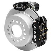 Wilwood Small Ford 2.50-inch-offset axle rear assembly with an 11.00-inch plain-face rotor, black Dynapro Low Profile hydraulic service caliper and smaller electric parking caliper with motor housing