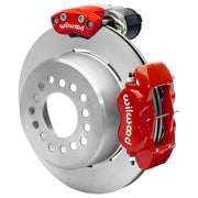 Wilwood Small Ford 2.50-inch-offset axle rear assembly with a 12.19-inch plain-face rotor, red Dynalite hydraulic service caliper and smaller electric parking caliper with motor housing