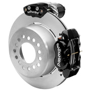 Wilwood Small Ford 2.66-inch-offset axle rear assembly with a 12.19-inch plain-face rotor, black Dynalite hydraulic service caliper and smaller electric parking caliper with motor housing