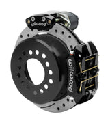 Wilwood 12 Bolt 2.75-inch-offset axle rear assembly with an 11.00-inch drilled-and-slotted rotor, black Dynapro Low Profile hydraulic service caliper and smaller electric parking caliper with motor housing