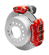 Wilwood 12 Bolt 2.75-inch-offset axle rear assembly with an 11.00-inch plain-face rotor, red Dynapro Low Profile hydraulic service caliper and smaller electric parking caliper with motor housing