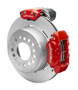 Wilwood 12 Bolt 2.75-inch-offset axle rear assembly with a 12.19-inch plain-face rotor, red Dynalite hydraulic service caliper and smaller electric parking caliper with motor housing