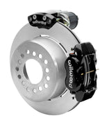 Wilwood 12 Bolt 2.75-inch-offset axle rear assembly with a 12.19-inch plain-face rotor, black Dynalite hydraulic service caliper and smaller electric parking caliper with motor housing
