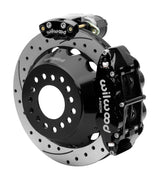 Wilwood 12 Bolt 2.75-inch-offset axle rear assembly with a 12.88-inch drilled-and-slotted rotor, black Superlite 4R hydraulic service caliper and smaller electric parking caliper with motor housing