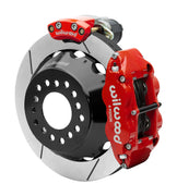 Wilwood 12 Bolt 2.75-inch-offset axle rear assembly with a 12.88-inch GT-slotted rotor, red Superlite 4R hydraulic service caliper and smaller electric parking caliper with motor housing