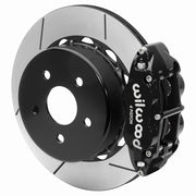 Wilwood black rear caliper beside the assembled 14.00-inch slotted rotor for the Jeep Gladiator JT brake conversion