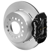 Wilwood black rear caliper beside the assembled 12.19-inch undrilled rotor for the Ford Explorer 8.8 Dynalite 2.54-inch offset brake conversion