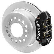 Wilwood black rear caliper beside the assembled 11.00-inch undrilled rotor for the GM S10 low-profile 2.75-inch offset brake conversion