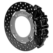 Wilwood black rear caliper beside the assembled 11.25-inch drilled rotor for the Can-Am Maverick X3 UTV4 brake conversion