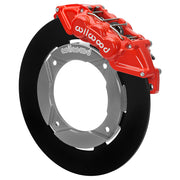 Wilwood red front caliper beside the assembled 11.25-inch undrilled rotor for the Polaris RZR 1000 and RS1 UTV6 brake conversion