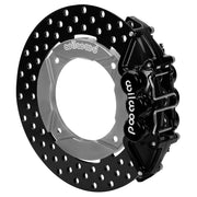 Wilwood black rear caliper beside the assembled 11.25-inch drilled rotor for the Polaris RZR 1000 and RS1 UTV6 brake conversion