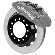 Wilwood front AV6R brake kit for Toyota Hilux: Gray anodized AV6R caliper over a slotted rotor and black center hat in an assembled brake view.