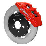 Wilwood front Dynapro 6 brake kit for PT Cruiser/Neon SRT-4: Red-finish Dynapro 6 caliper over a plain-faced rotor and black center hat in an assembled brake view.