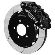 Wilwood front FNSL6R brake kit for Honda Civic/Acura Integra street package: Black FNSL6R caliper over a slotted rotor and black center hat in an assembled brake view.