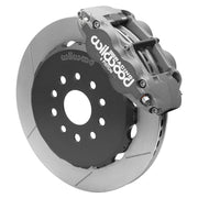 Wilwood front FNSL6R brake kit for Civic/Integra road-race package: Gray anodized FNSL6R caliper over a slotted rotor and black center hat in an assembled brake view.