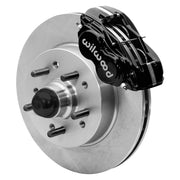 Wilwood front Dynalite-M brake kit for Tri-Five ProSpindle 11.50-inch conversion: Black Dynalite-M caliper above a plain-faced rotor with a projecting wheel hub, five studs and a dust cap.
