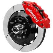 Wilwood front FNSL6R brake kit for No Limit ZG 12.88-inch conversion: Assembled slotted rotor and black hat with a red-finish FNSL6R caliper, projecting hub, five studs and a silver dust cap.