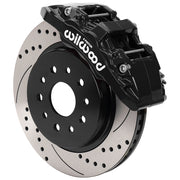 Wilwood Jeep Wrangler JK front 13.38-inch brake assembly, black AERO6-DM caliper and srp drilled & slotted rotor