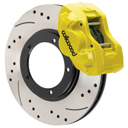 Wilwood Porsche 911 (1969–1983) front 11.10 × 0.80-inch brake assembly, yellow D45 caliper and srp drilled & slotted rotor