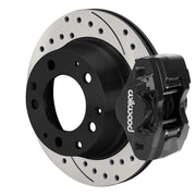Wilwood Porsche 911 (1984–1989) rear 11.42 × 0.95-inch brake assembly, black D31 caliper and srp drilled & slotted rotor
