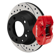 Wilwood Porsche 911 (1984–1989) rear 11.42 × 0.95-inch brake assembly, red D31 caliper and srp drilled & slotted rotor