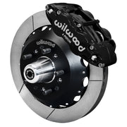 Wilwood black Superlite 6R front caliper beside the assembled 12.88-inch slotted rotor and hub for Chevrolet full-size drum-spindle