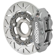 Wilwood sprint inboard assembly showing the slotted titanium rotor, splined dynamic hub and anodized six-piston caliper
