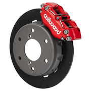 Wilwood red NDPR front caliper beside the assembled 11.60-inch plain rotor and hat for Can-Am Maverick R