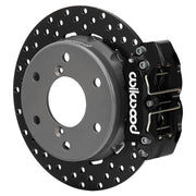 Wilwood black NDPR rear caliper beside the assembled 11.60-inch drilled rotor and hat for Can-Am Maverick R