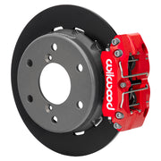 Wilwood red NDPR rear caliper beside the assembled 11.60-inch plain rotor and hat for Can-Am Maverick R
