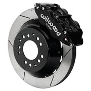 Wilwood black FNSL6R front caliper beside the assembled 12.88-inch slotted rotor and hat for aluminum ProSpindle
