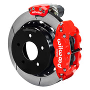 Wilwood rear Forged Narrow Superlite 4R assembly for C1500, red caliper and 12.88-inch gt slotted rotor, with electric parking caliper