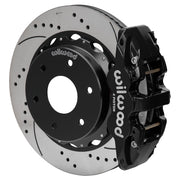 Wilwood rear AERO4 assembly for Big Ford New Style 2.50-Inch Offset, black caliper and 14-inch srp drilled and slotted rotor