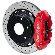 Wilwood rear Forged Narrow Superlite 4R assembly for Big Ford New Style 2.50-Inch Offset, red caliper and 12.88-inch srp drilled and slotted rotor