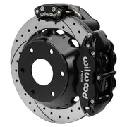 Wilwood rear Forged Narrow Superlite 4R assembly for Big Ford New Style 2.50-Inch Offset, black caliper and 12.88-inch srp drilled and slotted rotor, with electric parking caliper