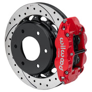 Wilwood rear Forged Narrow Superlite 4R assembly for GM K-Series/Blazer/Jimmy 6-Lug 4x4, red caliper and 12.88-inch srp drilled and slotted rotor