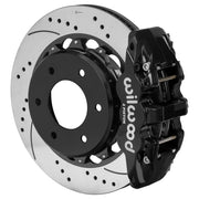 Wilwood rear AERO4 assembly for GM K-Series/Blazer/Jimmy 6-Lug 4x4, black caliper and 14-inch srp drilled and slotted rotor
