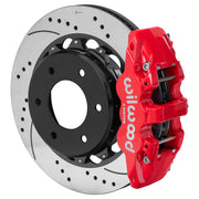 Wilwood rear AERO4 assembly for GM K-Series/Blazer/Jimmy 6-Lug 4x4, red caliper and 14-inch srp drilled and slotted rotor