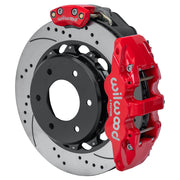 Wilwood rear AERO4 assembly for GM K-Series/Blazer/Jimmy 6-Lug 4x4, red caliper and 14-inch srp drilled and slotted rotor, with electric parking caliper
