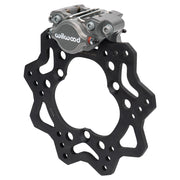 Wilwood Dynapro Single left front caliper with 10.20-inch scalloped steel rotor, assembled brake view for Sprint Cars