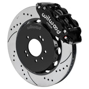 Wilwood black FNSL6R front caliper with 14.00-inch drilled and slotted rotor, assembled brake view for Nissan 240SX / Skyline / 300ZX