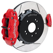 Wilwood red FNSL4R / MC4 rear caliper with 13.50-inch slotted rotor, assembled brake view for 1989–1998 Nissan 240SX