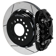 Wilwood black XRS4R rear caliper with 12.88-inch slotted rotor, assembled brake view for Big Ford New Style 2.50-inch Offset