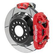 Wilwood red XRS4R / EPB rear caliper with 12.88-inch slotted rotor, assembled brake view for Big Ford New Style 2.50-inch Offset