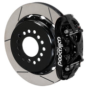 Wilwood black XRS4R rear caliper with 12.88-inch slotted rotor, assembled brake view for Chevrolet / GMC Large C10 Axle, 2.42-inch Offset