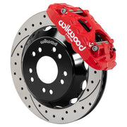 Wilwood red XRS6R front caliper with 13.06-inch drilled and slotted rotor, assembled brake view for 1963–1987 Chevrolet / GMC Trucks with Aluminum ProSpindles