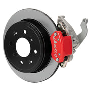 Wilwood red HM7 rear caliper with 9.37-inch plain rotor, assembled brake view for Honda / Acura Original Rear Disc Applications