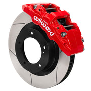 Wilwood red AERO6-DM front caliper with 13.39-inch slotted rotor, assembled brake view for 2007–2015 Toyota Tundra / 2008–2015 Sequoia